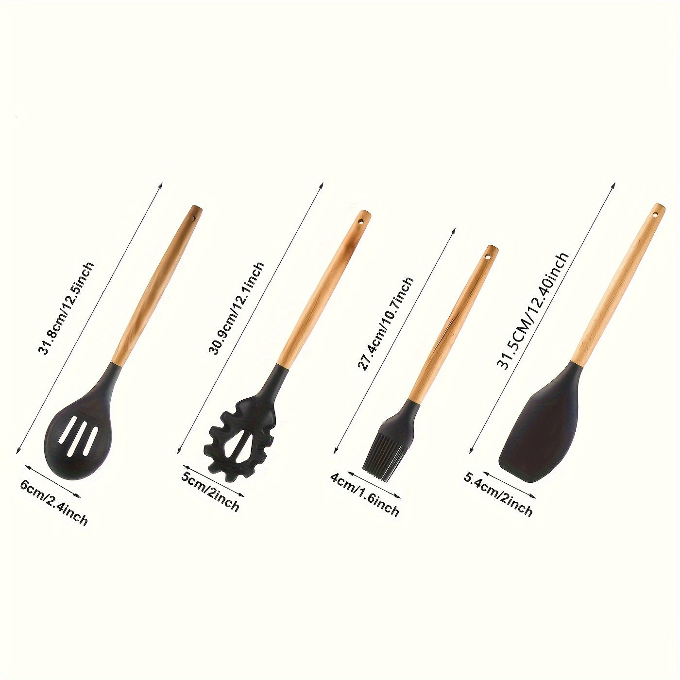 Set of 7 Silicone Cooking Utensils with Wooden Handles, Non-Stick and Heat Resistant, Perfect for Chefs, Complete with Whisk, Spoon, Spatula, and More