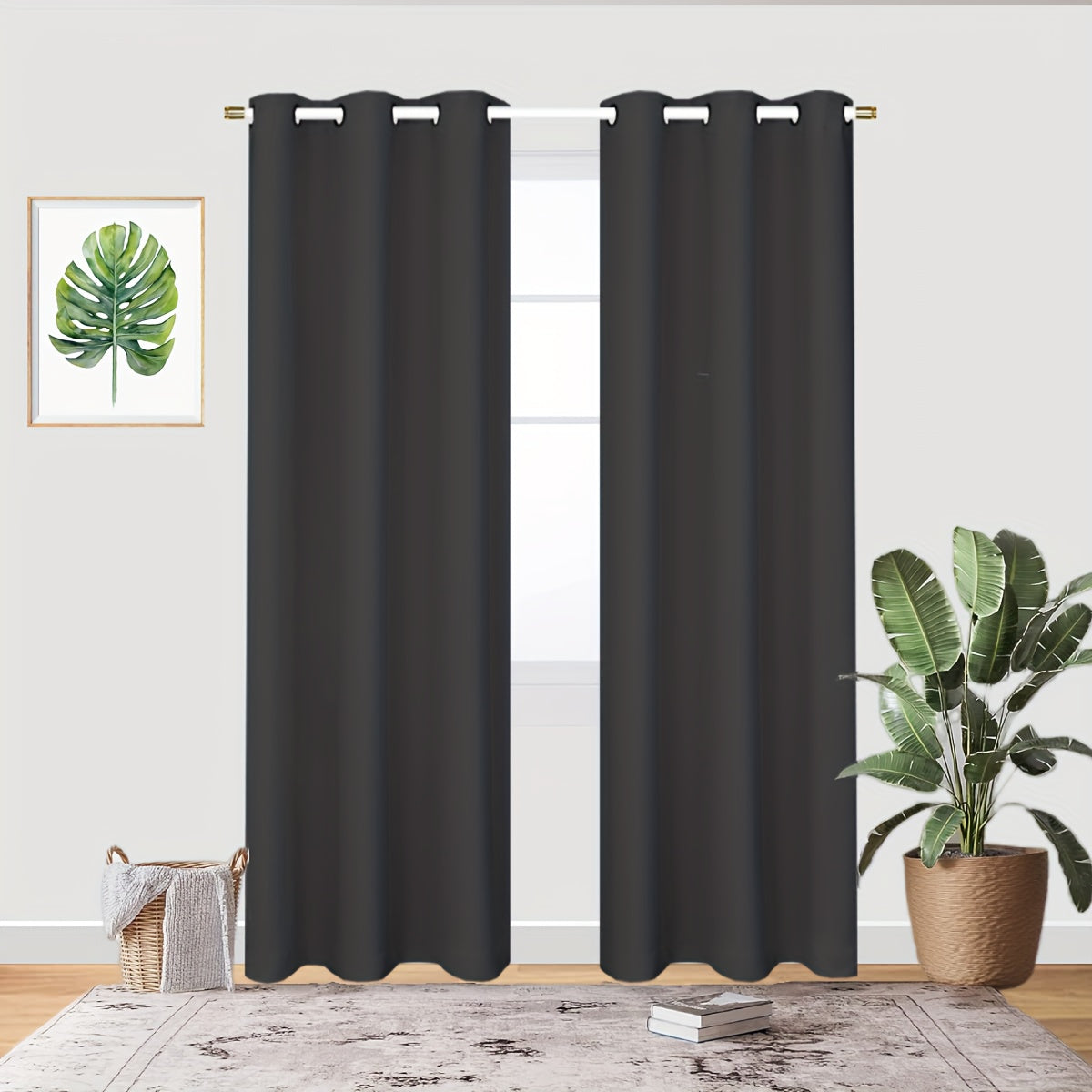 Blackout curtains in gray for a 1PC bedroom with grommets, offering thermal insulation, energy savings, noise reduction, and complete darkness. Ideal for living room use.