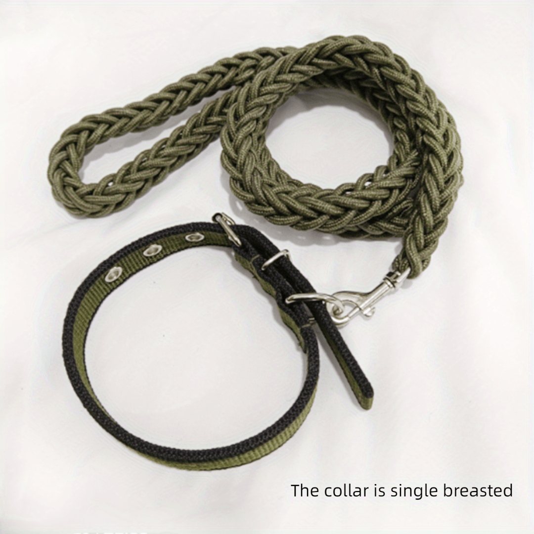 Heavy duty dog collar and leash set with braided training leash.