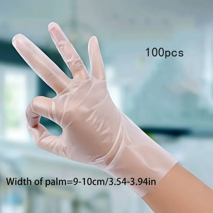 Pack of 100 Extra Thick Transparent TPE Gloves - Waterproof, Lead-Free for Kitchen, Beauty, Pet Care, and Home Cleaning. Ideal for Disposable Use in Laboratories.