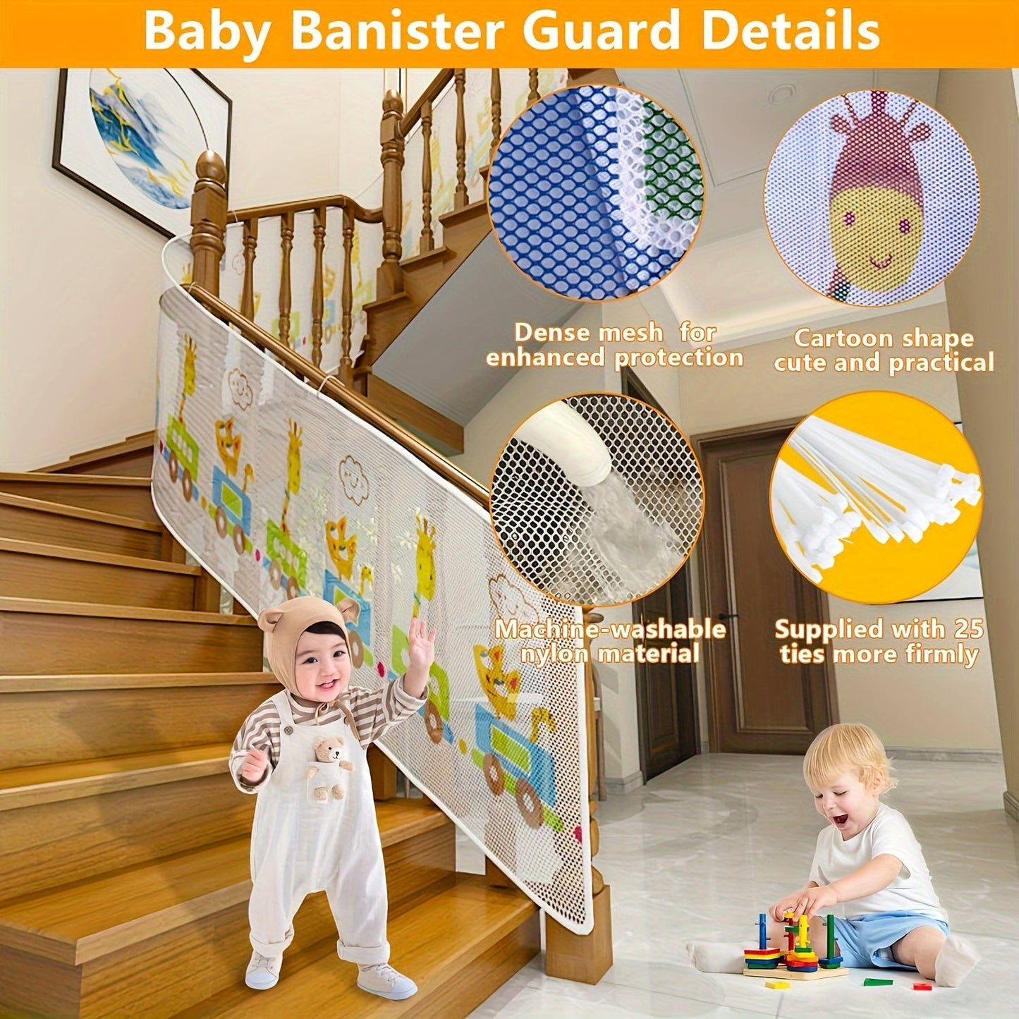 Protective Net for Staircases, Balconies, and Home Safety with Colorful Prints