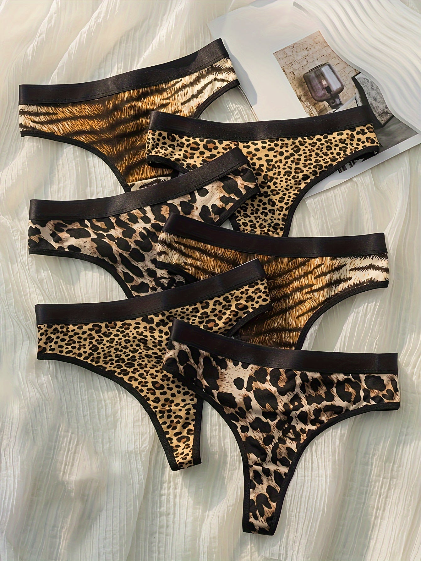 6pcs Sexy Leopard & Zebra Print Thongs for Women - Quick-dry, low-rise and comfortable fit