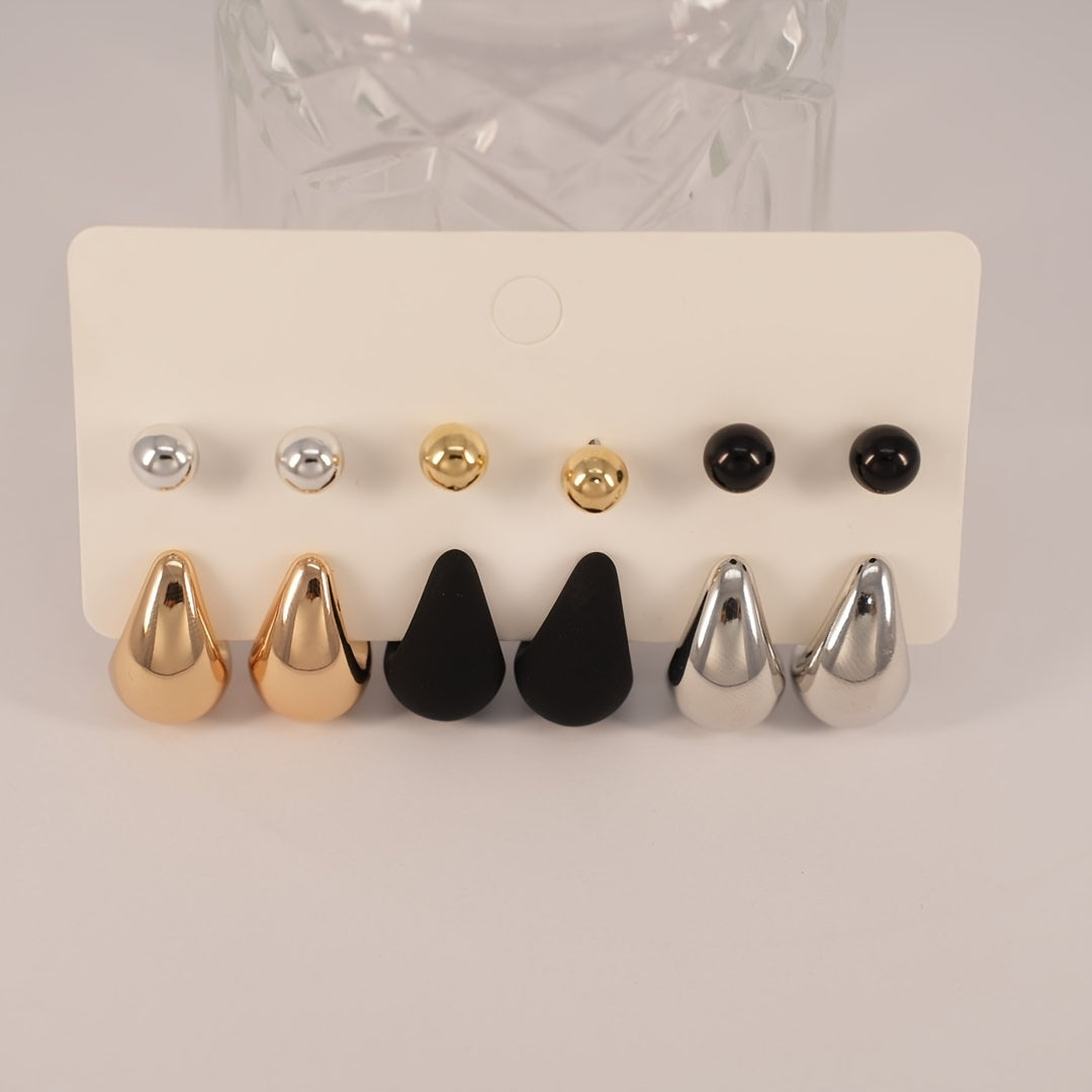 12 piece set of elegant and cute hoop earrings made from 316 stainless steel. Includes teardrop and sphere stud earrings. Suitable for daily wear and gifting, suitable for all seasons.