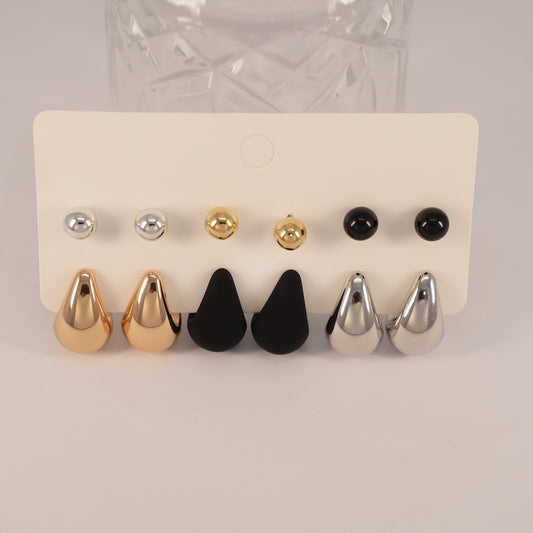 12 piece set of elegant and cute hoop earrings made from 316 stainless steel. Includes teardrop and sphere stud earrings. Suitable for daily wear and gifting, suitable for all seasons.