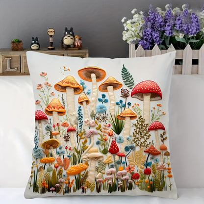 MEMNUN Lodge Style Polyester Throw Pillow Cover with floral & mushroom print, machine washable, decorative for various rooms, 1pc