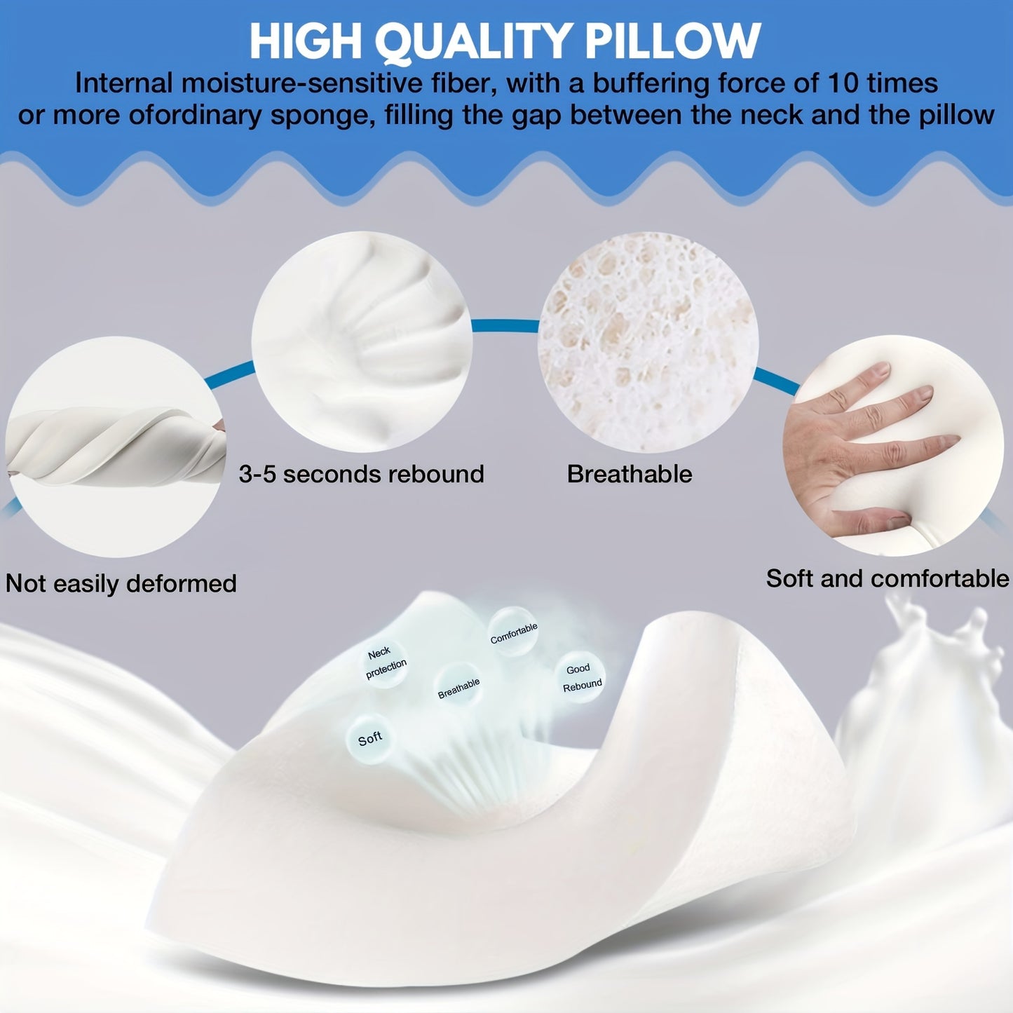 1 Neck Pillow with Memory Foam for Neck and Shoulder Relaxation in Bedroom or Hotel.