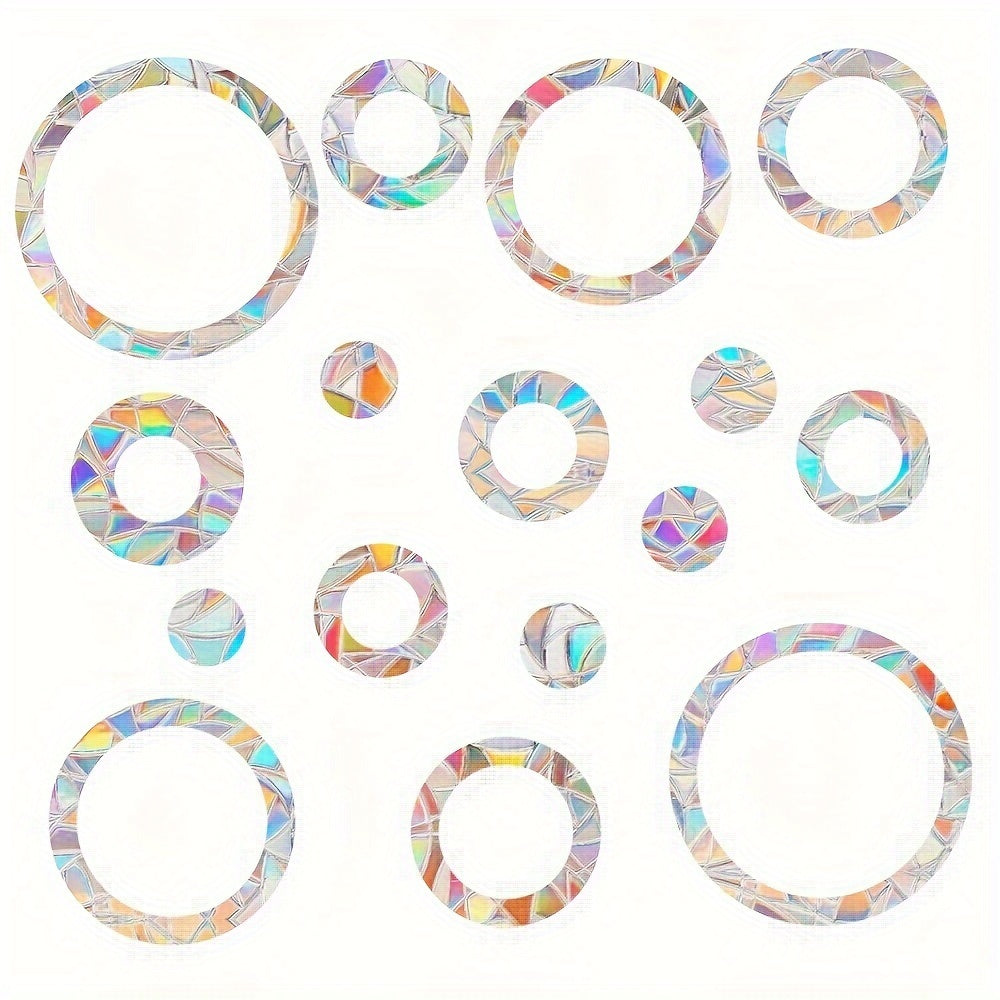 Contemporary PVC Static Cling Glass Decals with Rainbow Sun Catcher Window Films, Bird Collision Prevention, 16mil Thickness - 22.8cm Diameter Circle Pack