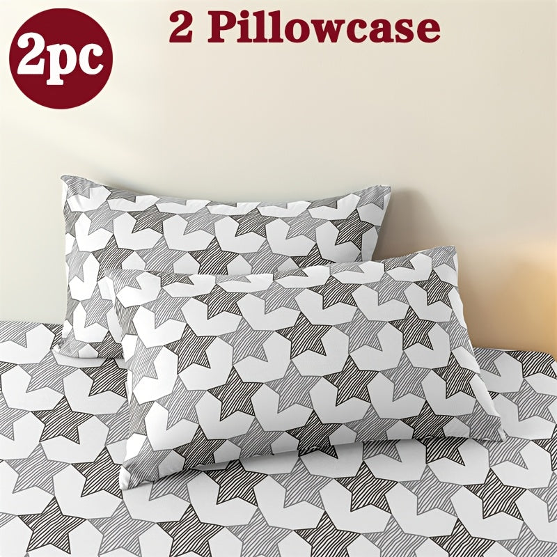 Two geometric print pillowcases made from soft and breathable polyester microfiber. These pillowcases are machine washable and feature an envelope closure for easy use. Perfect for adding a stylish touch to your home bedding, these pillowcases do not