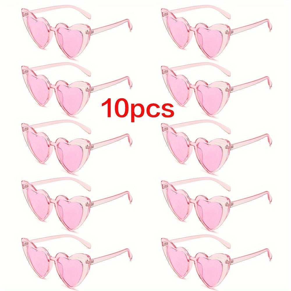 10 Party Love Glasses with Fashionable Peach Heart Design, Black Sports Lens and Pink Frame - Perfect for Parties