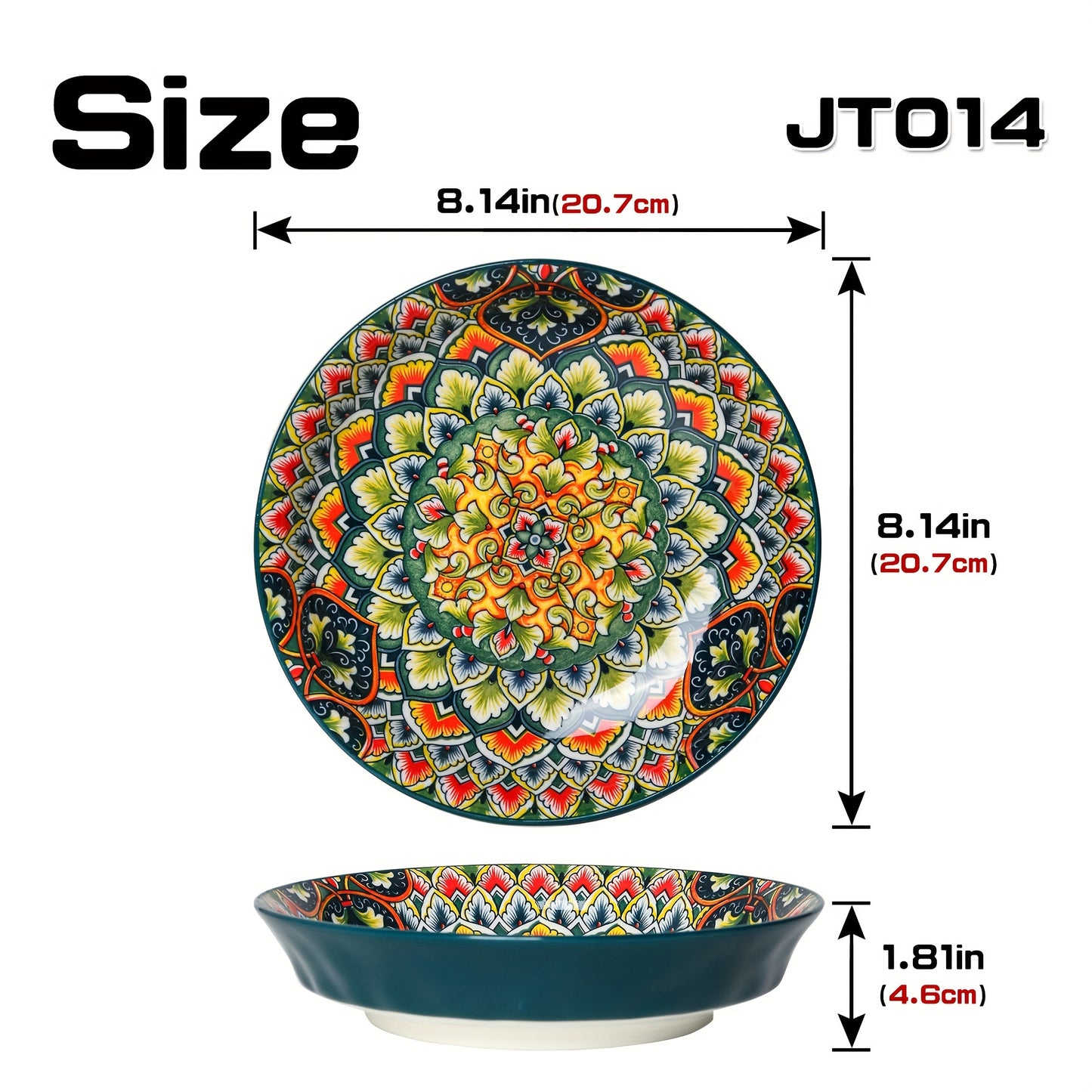 1pc 8-inch Bohemian Style Ceramic Dinner Plate suitable for home and restaurant use. Microwave safe.