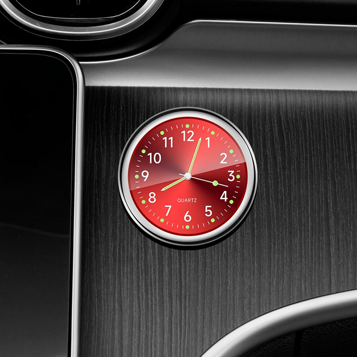 Decorative glow clock for high-end cars, stick-on dashboard accessory.