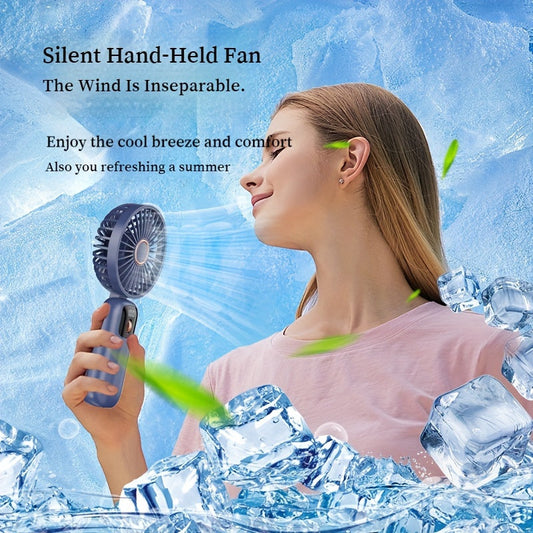 TENGQU Portable Handheld Mini Fan - USB Rechargeable with LED Display - 5 Speeds - 90° Foldable Design - Wearable Plastic Fan for Office, Bedroom, Outdoor, Travel, Camping - Ideal for Indoor and Outdoor Use.