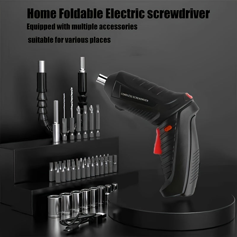 1pc Cordless Electric Screwdriver Set with adjustable form, high torque, long-lasting 1300mAh rechargeable lithium battery, and various accessories. Perfect for DIY enthusiasts and