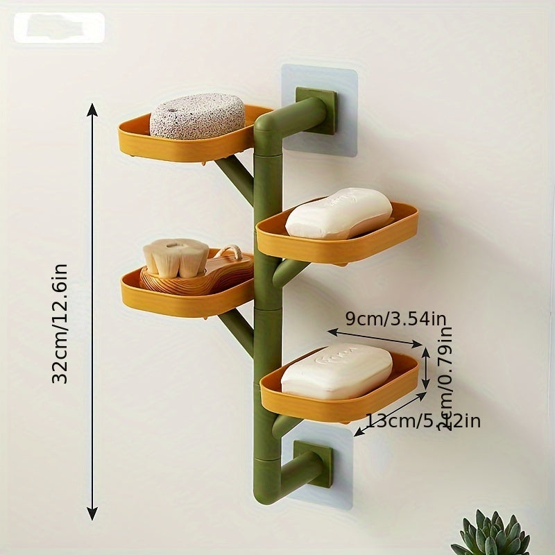 Rotating wall-mounted soap dish with drain - No-drill bathroom organizer for soap and accessories