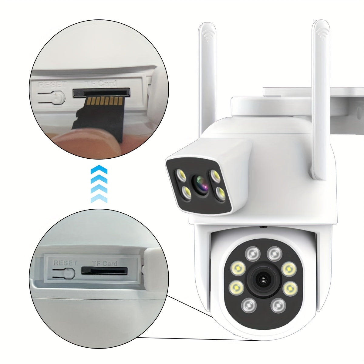 Introducing the Zhxinsd Guardian Eye, a high-tech 4MP Dual Lens Wireless Security Camera that is WiFi-enabled. Enjoy features such as Pan/Tilt, 360° View, Auto Tracking, AI Human Detection, Color Night Vision, Two-Way Audio, and USB Power connectivity.