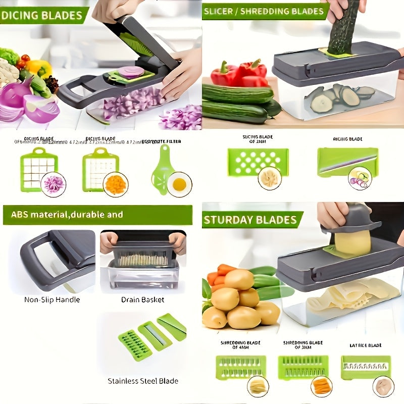 Multi-functional Manual Vegetable Chopper with Drain Basket, Hand Protector, Ideal for Onions, Carrots, Garlic, and more.