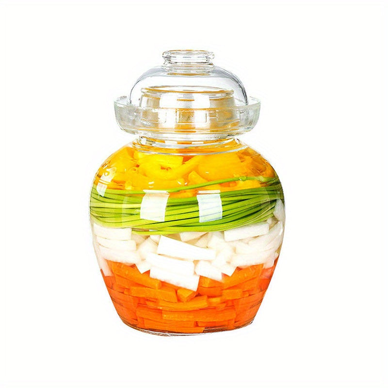 Airtight glass jar for fermenting, canning, and storing food.