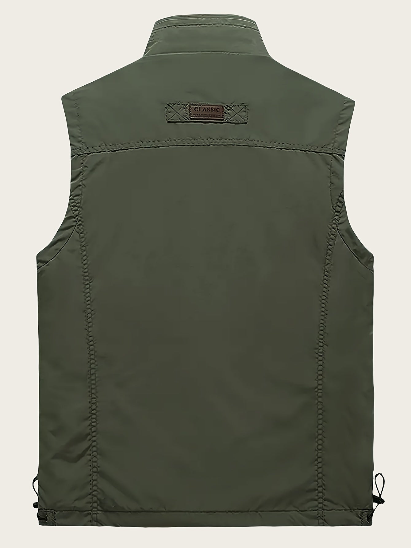 Men's outdoor sports vest with quick-dry polyamide, multiple pockets, zip-up stand collar for hiking, fishing, and photography - solid color, regular fit, woven polyester lined.