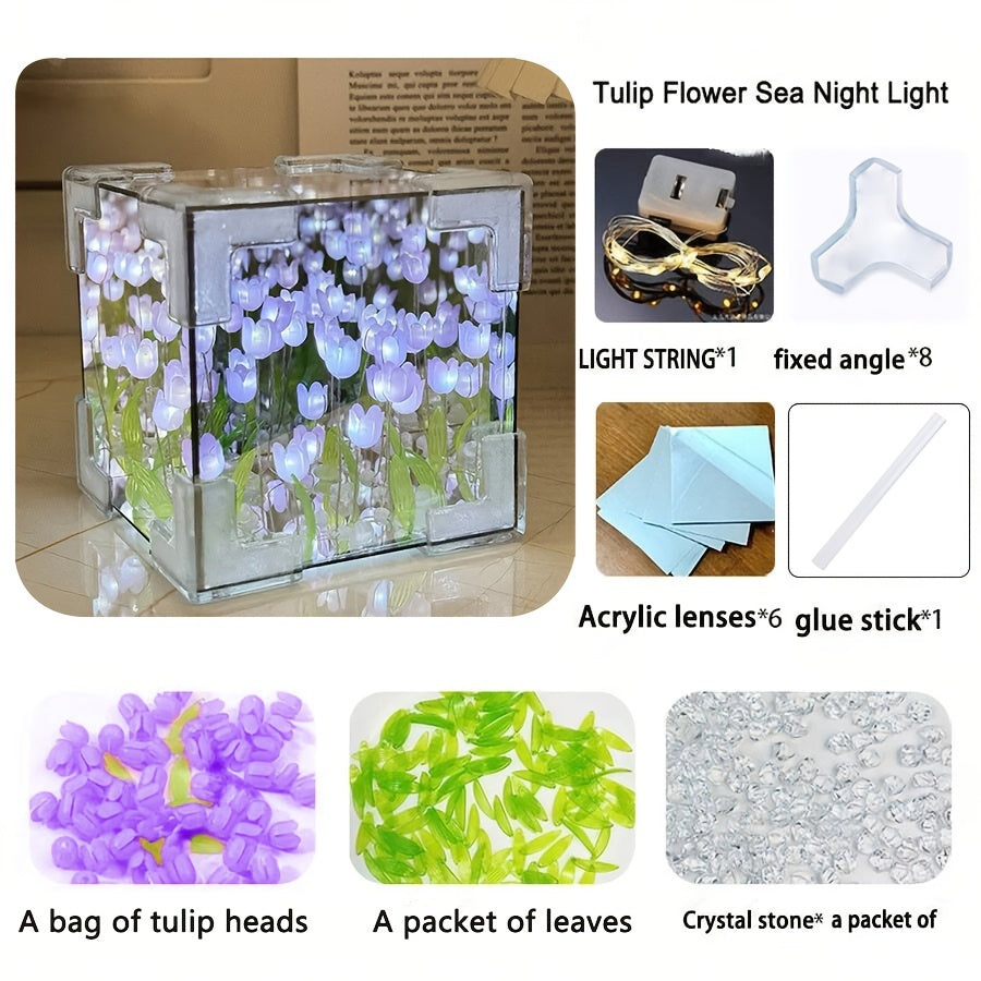 One DIY Tulip Nightlight with 20 LEDs and flowers. Perfect gift for girlfriends, family, classmates, and friends. Can be given as a Mother's Day or birthday gift.