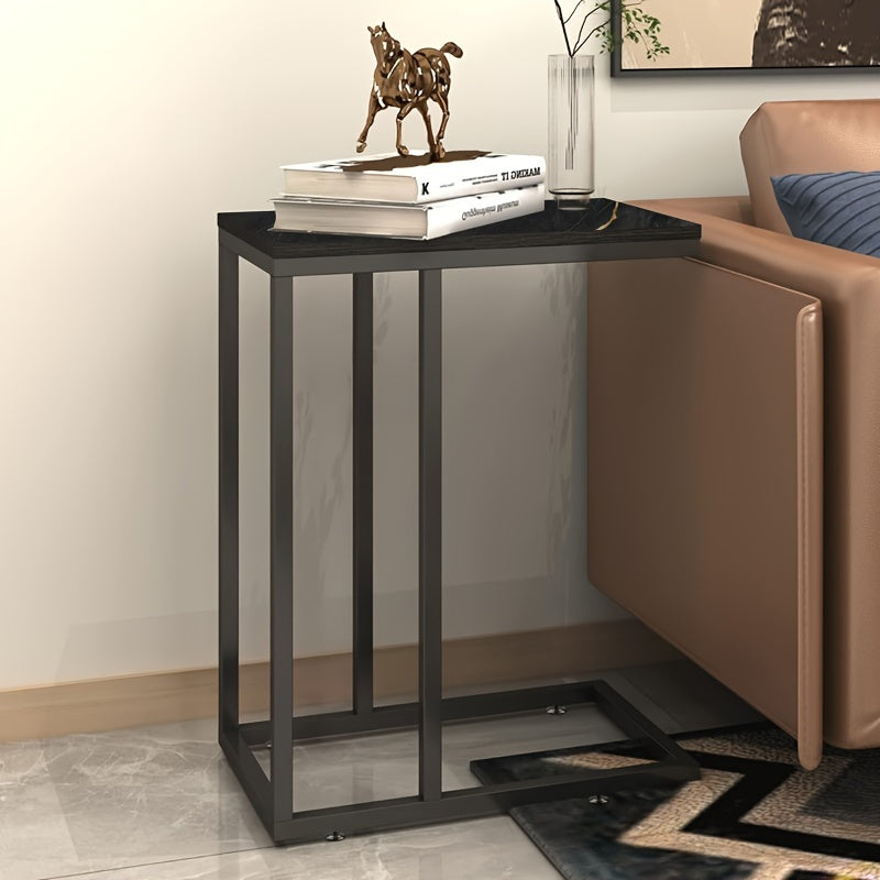 Modern C-Shaped End Table for Couch, Sofa, and Bed - Large Desk Surface for Living Room or Bedroom - Constructed with Zinc-Plated Steel Pipe and E1 Paint-Free Environmental Protection Board