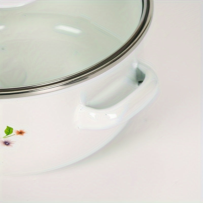 3-Piece Mini Enameled Pot Set with Glass Lids, Enamel Cookware Collection