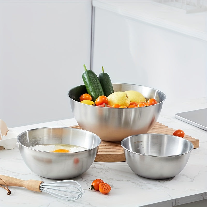 Set of 3 Stainless Steel Mixing Bowls with Lids, Ideal for Kitchen and Dining Salad Preparation, Food Storage, and Long-Lasting Home Essentials