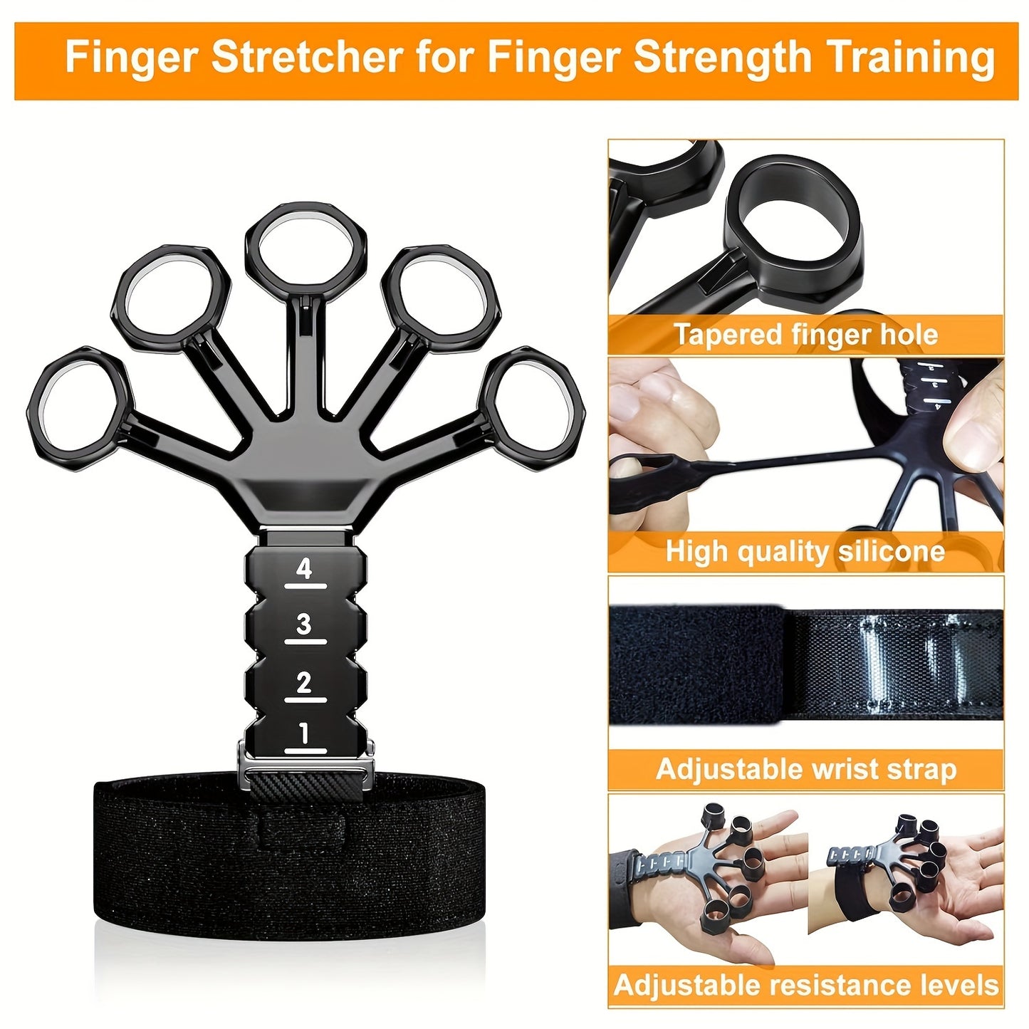 Hand Grip Strengthener Kit includes 5 pieces: Grip Strength Trainer, Forearm Trainer, Adjustable Finger Stretching Rope, Grip Ring, and Grip Ball.