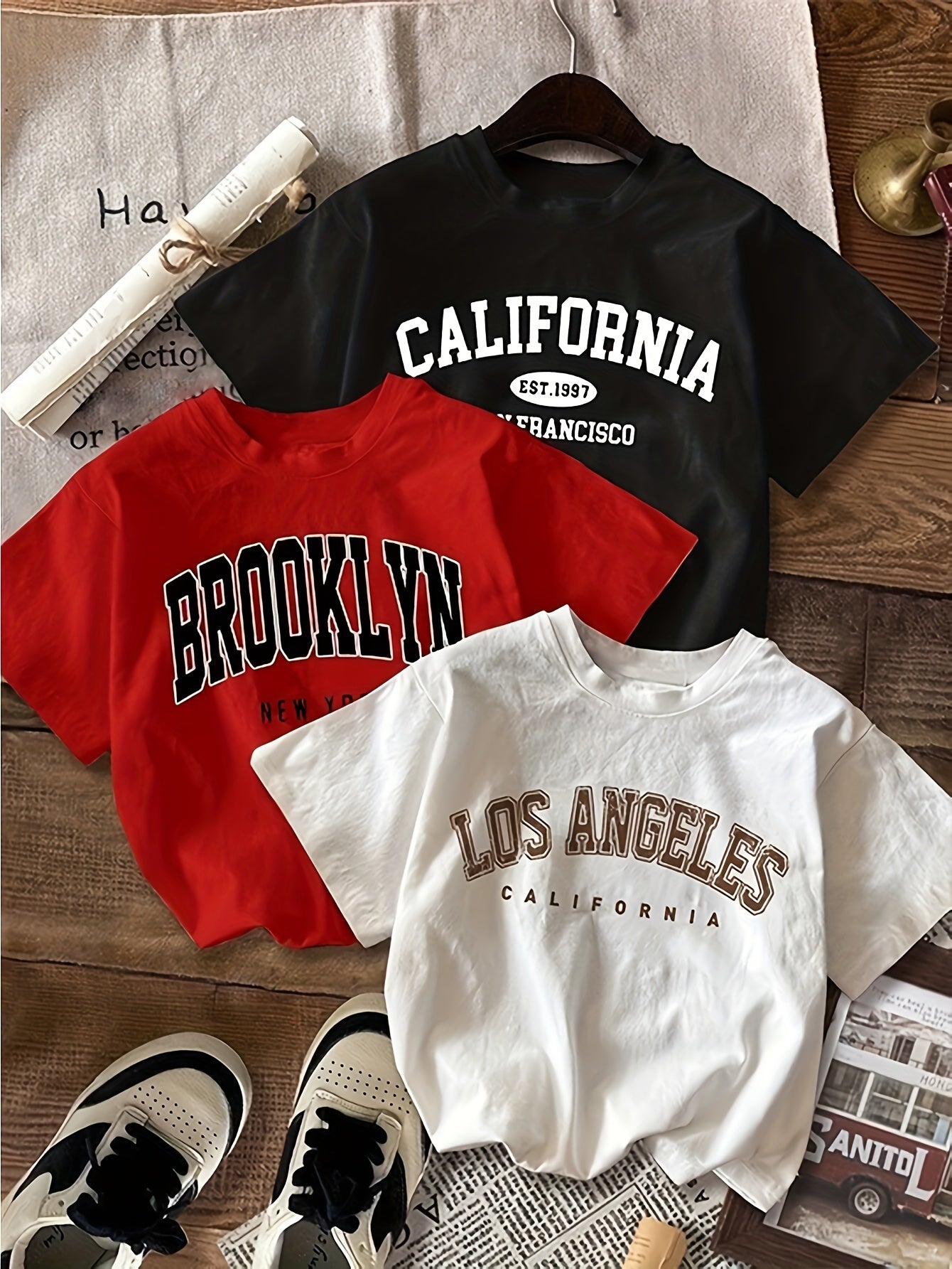 3pc set of vintage American English graphic crop top t-shirts for women, perfect for summer.