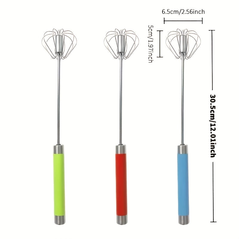 Manual Egg Beater with Luxury Rotating Mixer for Fluffy Pancakes and Perfectly Whisked Eggs - Stainless Steel, Portable and Easy to Clean. Ideal for Home Baking, Camping, and Picnics. Great for Scrambled Eggs and Protein Foam. Non-slip and space-saving