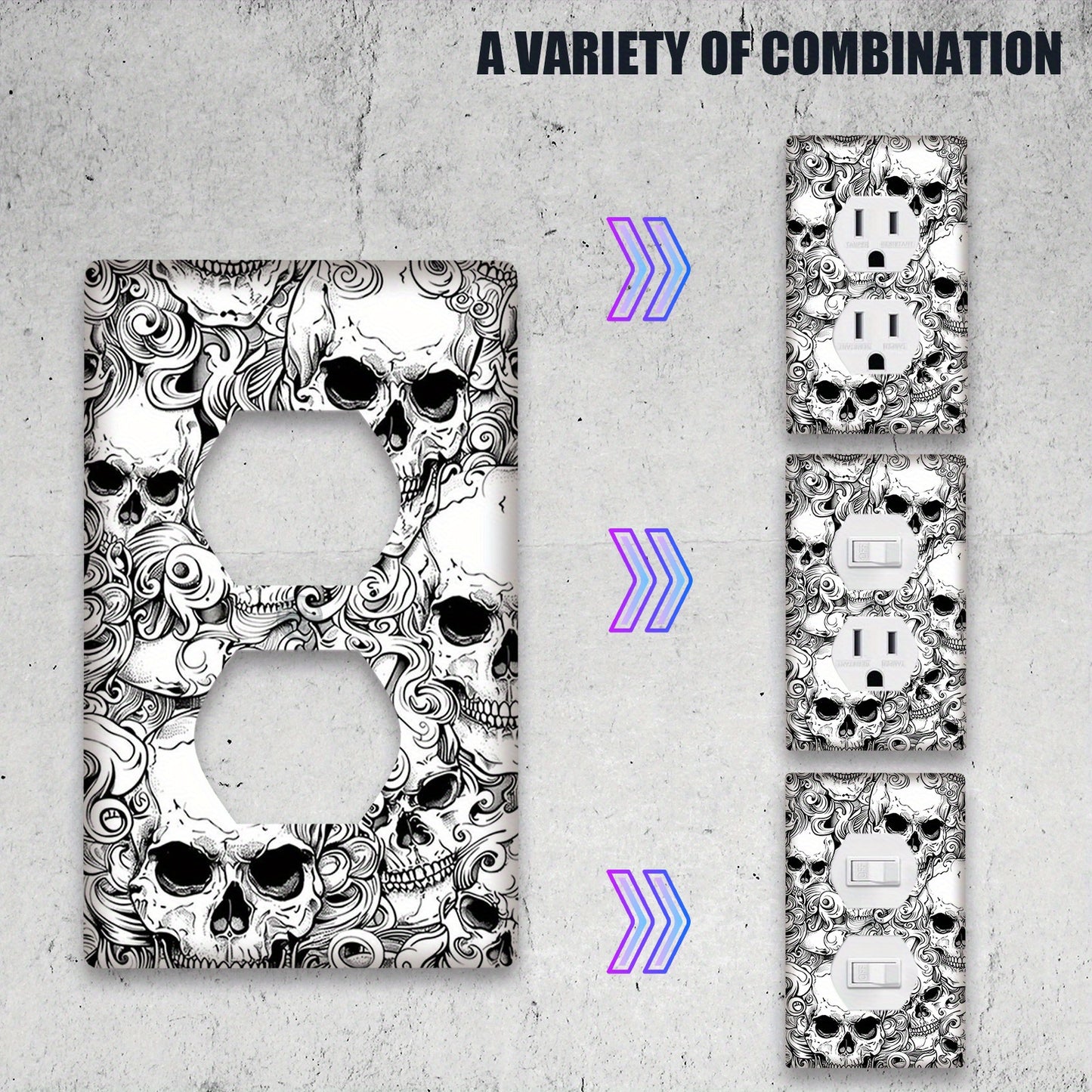 Durable skull design wall plate cover for home or office, easy to clean, no battery needed.