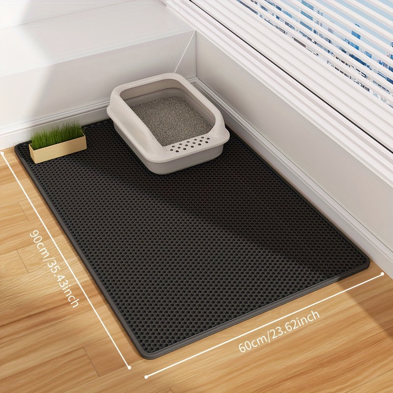 Large dual-layer cat litter mat with wooden box made from EVA material, anti-splash and leak-proof design, ideal for indoor litter boxes.