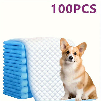 100-Pack disposable dog training pads, 43.69x32.99 cm, super absorbent, leak-proof, blue, woven material, for potty training.