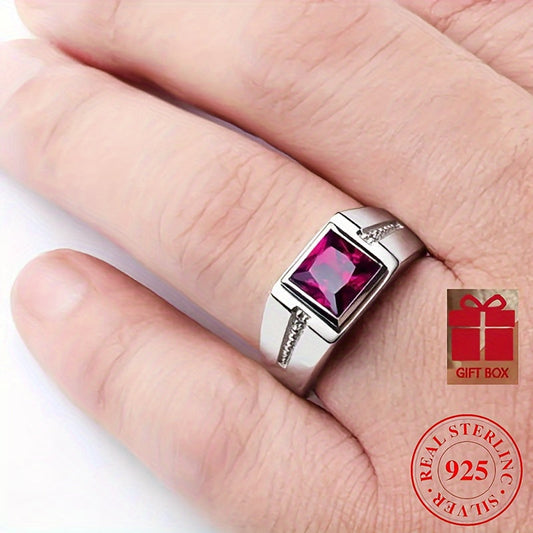 Elegant Square Zirconia Promise Ring in 925 Sterling Silver - Available in Green or Red Stone. Ideal for Engagement, Wedding, or Anniversary Gift. Features Vintage and Elegant Style, December Birthstone, Synthetic Zirconia, and 925 Silver. Suitable for