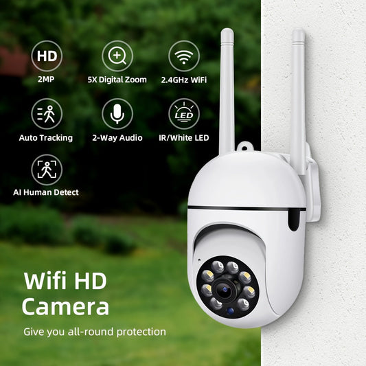 Wireless Outdoor Security Camera with 1080p HD Video, AI Human Detection, Motion Sensor Floodlight, Two-Way Audio, Night Vision, USB Power, Wi-Fi Connectivity. Ideal for Adults 18 and up.