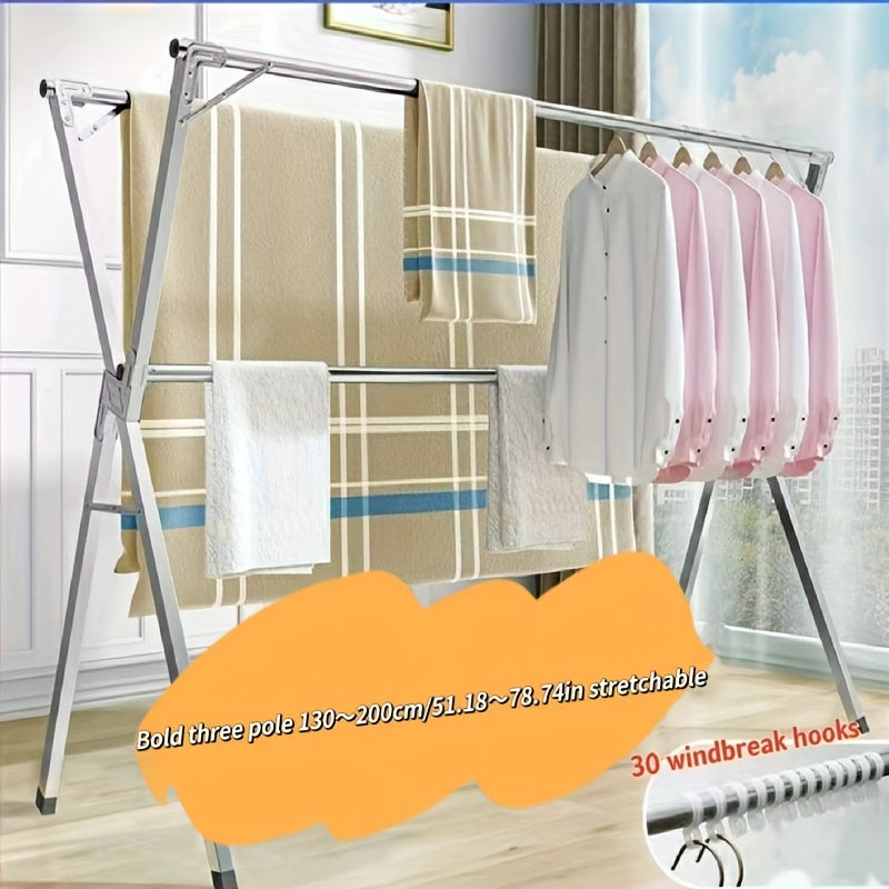 Durable Stainless Steel X-Shaped Folding Clothes Drying Rack, Versatile Indoor & Outdoor Laundry Hanger, Expandable Freestanding Drying Rack