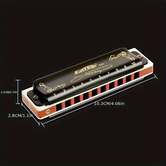 Easttop Blues Harmonica in C Major, Metal with Black Finish, includes Carrying Case.