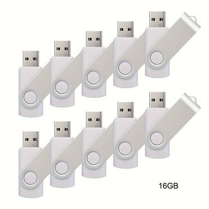 10 piece bulk pack of USB 2.0 Flash Drives in various storage capacities and colors with LED indicator for computers and laptops.