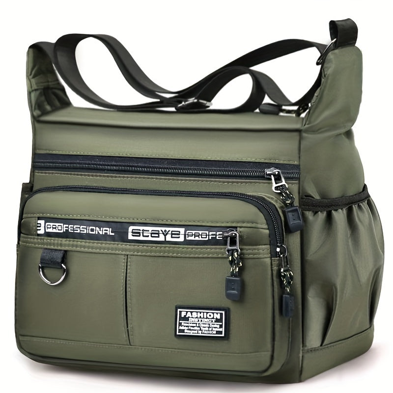 Durable men's shoulder bag with multiple pockets, suitable for business casual wear.