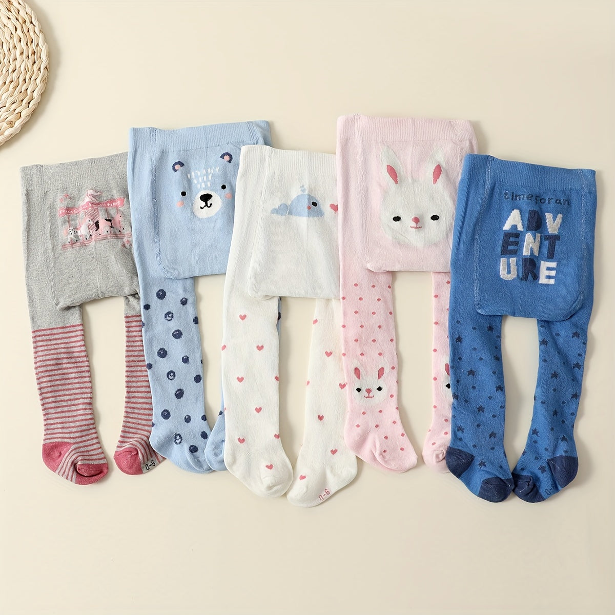 Toddler girls' 3-pack knitted tights with cute animal prints, made of a spring/fall cotton blend for soft warmth. Hand wash only. Made of polyester and spandex blend.