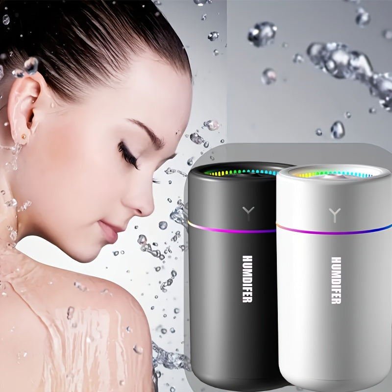 YAIAWISU Portable Mini Humidifier - Black with LED Lights, USB-Powered Mist Diffuser for Car, Office, Bedroom, Travel - Perfect Back to School Gift, Cute Bedroom Humidifiers.