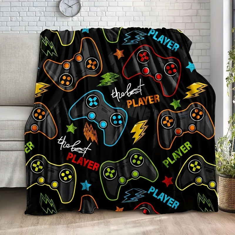 Soft and plush gaming controller throw blanket made from ultra-soft knit material - perfect for couch, office bed, and travel. Stain-resistant and cozy, this all-season comfort blanket features a fun computer game controller pattern. Set includes 1