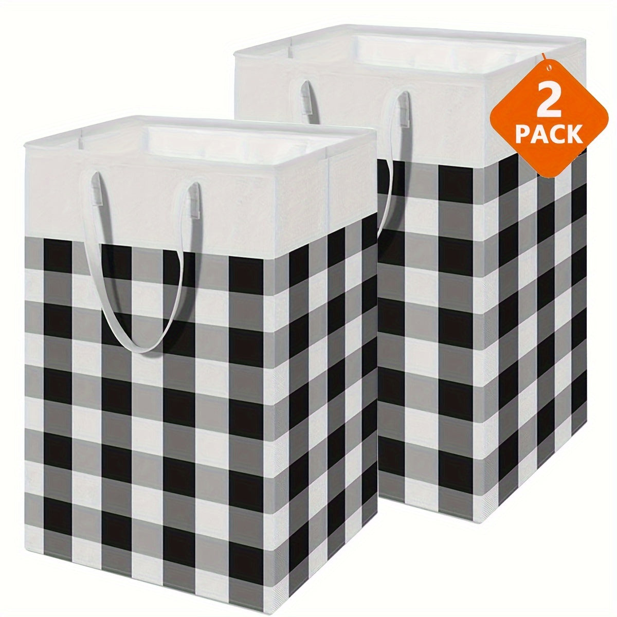 Large laundry baskets, available in singles or sets of two, are waterproof and designed for independent use. The high-tube baskets are foldable and have extended handles, making them suitable for dormitories and families. Available in gradient gray, each