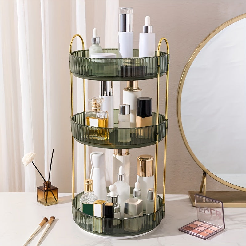 Spacious 360-Degree Rotating Makeup Organizer with Adjustable Carousel Spinning Rack for Cosmetics and Brushes - Ideal for Vanity Countertop Organization