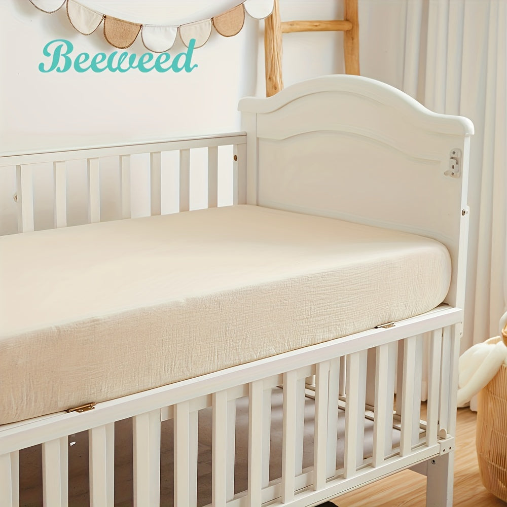 BeeWeed Soft Muslin Crib Sheet for Babies and Toddlers - Solid Beige Color, Deep Pocket Fitted Bedding, Machine Washable, 28" x 52" x 8", Beige