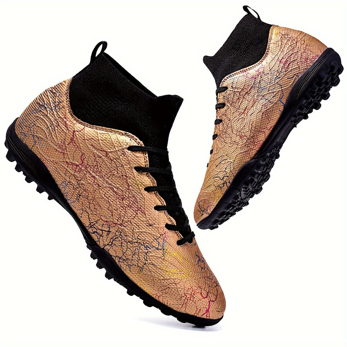 Trendy men's TF football shoes with collar, non-slip and durable for outdoor training and competition in all seasons.