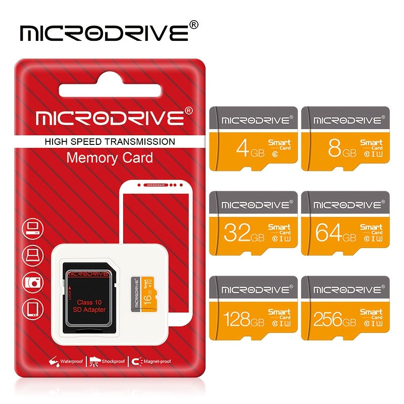 High speed Orange-gray Micro mini TF SD Card available in various sizes (4GB, 8GB, 16GB, 32GB, 64GB, 128GB, 256GB) with Class 10 TF U3 compatibility and SD adapter included.