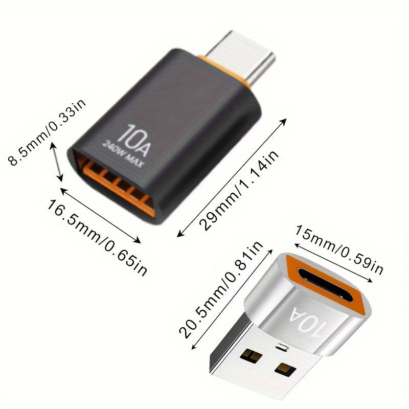 Set of 2pcs 10A OTG USB 3.0 to Type C adapters for various devices.