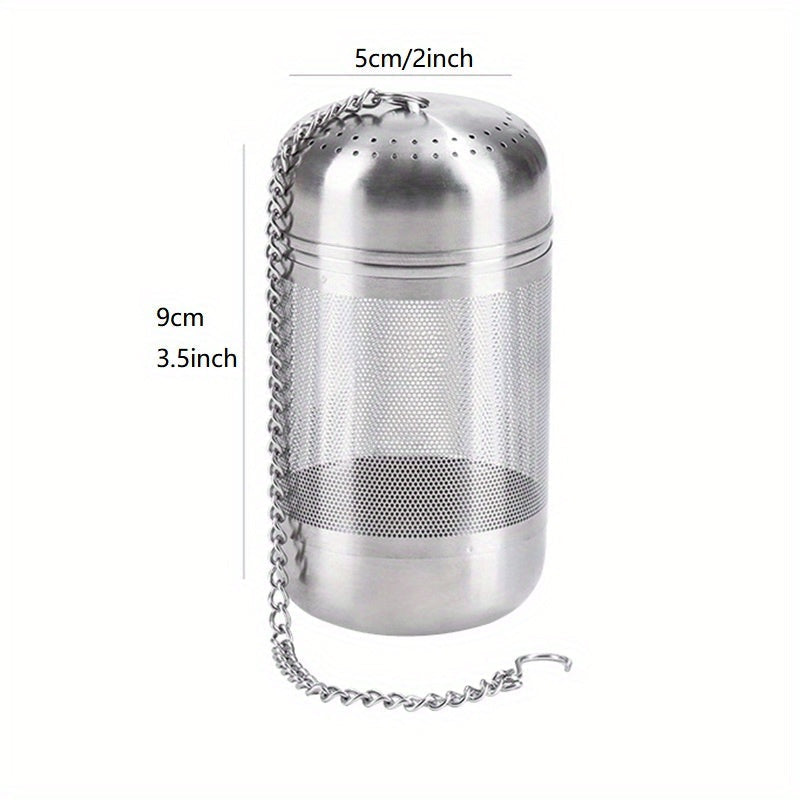 One piece of a large tea infuser made of 304 stainless steel with a mesh tea ball design. This food-grade tea strainer includes an interval diffuser and an extended chain hook for loose leaf tea and coffee. Perfect for coffee accessories.