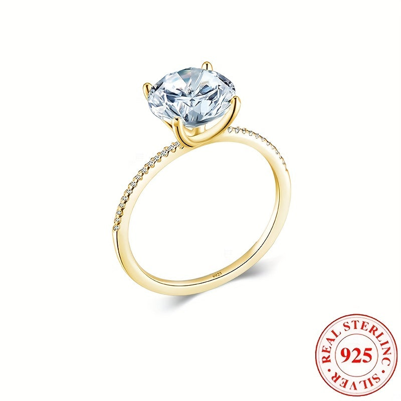 Choose your perfect match for daily outfits with this high-quality 925 Sterling Silver Solitaire Ring. Featuring inlaid shining zirconia in either a silvery or golden finish, this ring is a versatile and elegant gift for your family, best friend, or