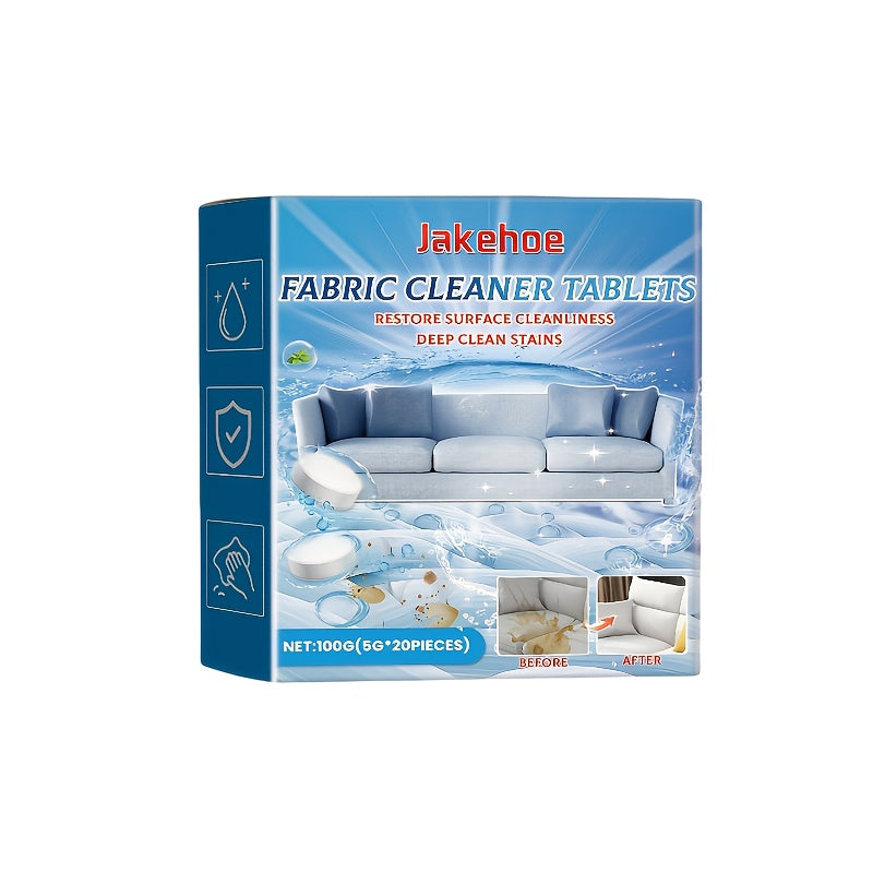 20 pack of fabric cleaner tablets with citric acid for deep cleaning upholstery, couches, cushions, and tablecloths.